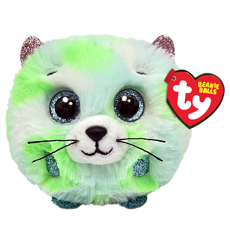 TY PUFFIES EVIE GREEN CAT BALL