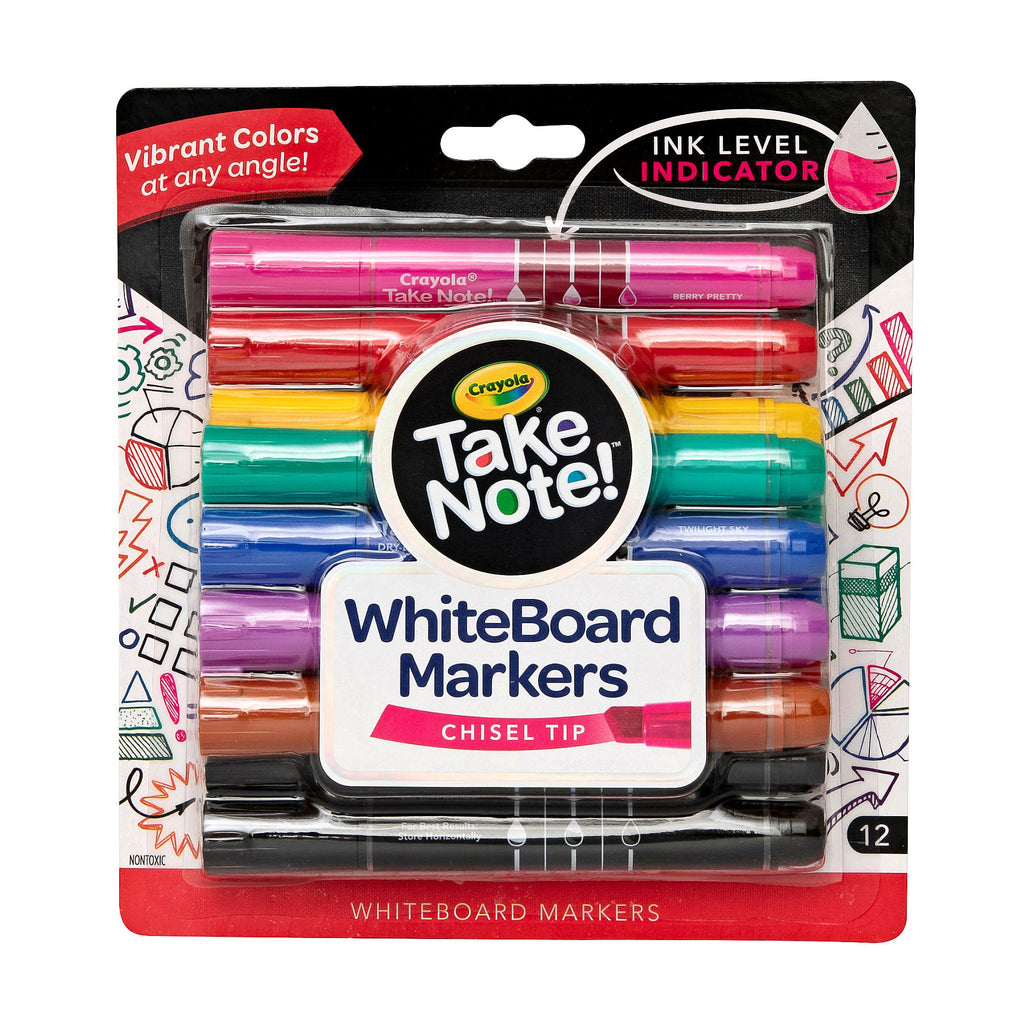CRAYOLA TAKE NOTE! CHISEL TIP WHITEBOARD MARKERS 12 PACK