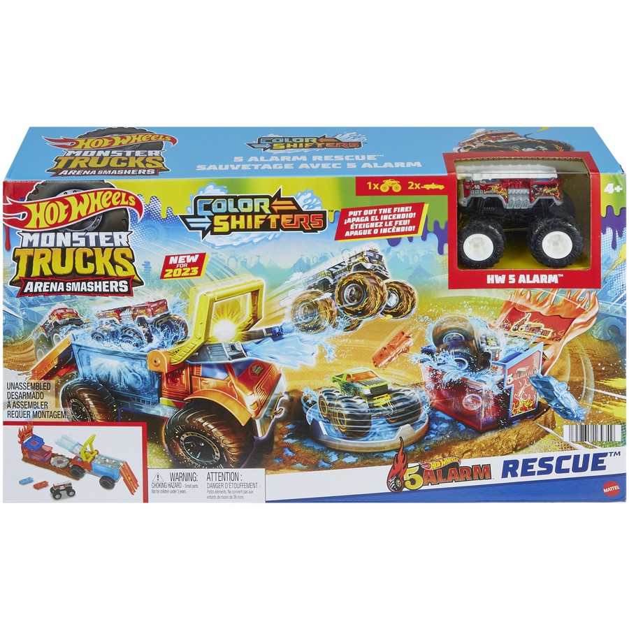 HOT WHEELS MONSTER TRUCKS ARENA SMASHERS COLOR SHIFTERS 5- ALARM RESCUE