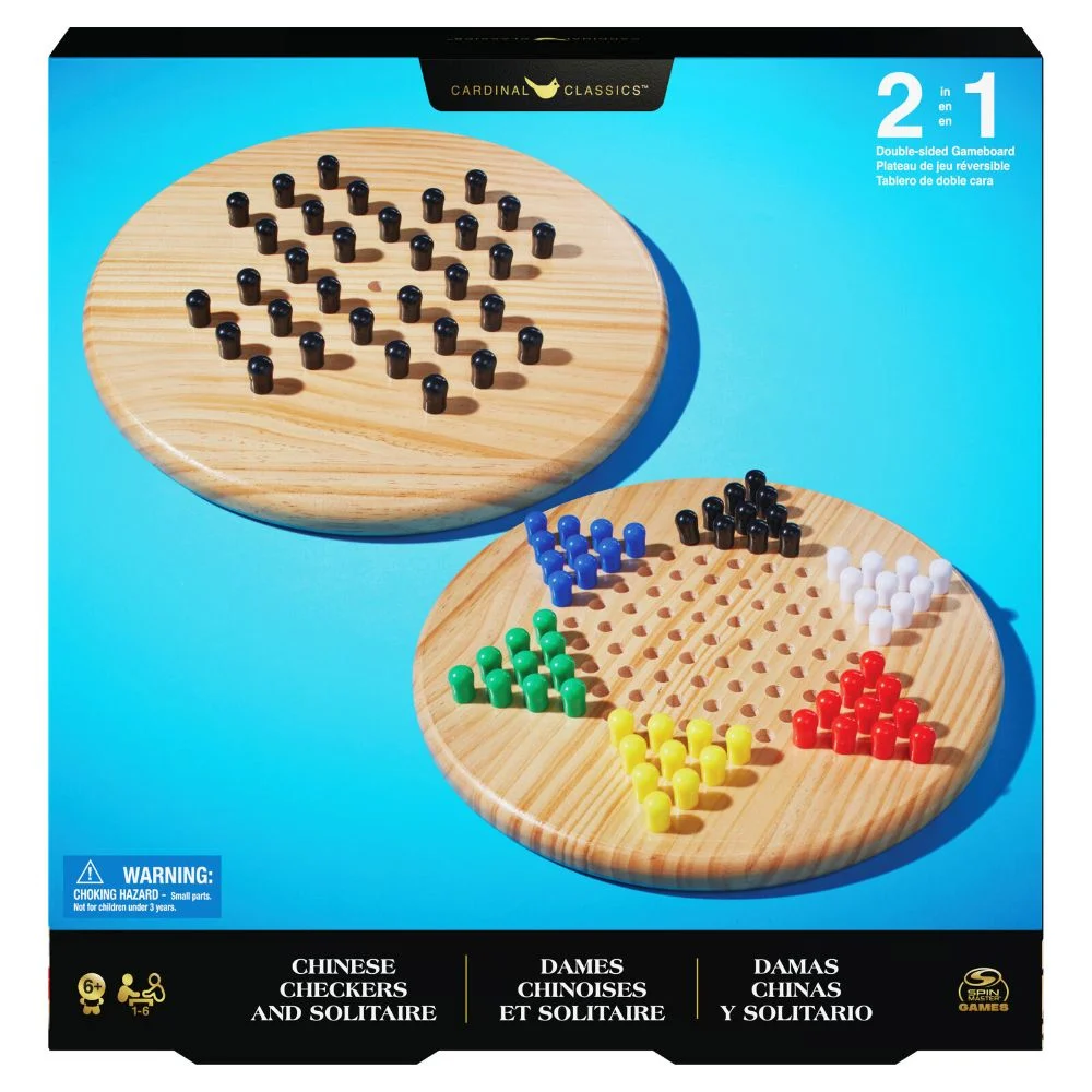CLASSIC GAMES 2 IN 1 WOODEN CHINESE CHECKERS & SOLITAIRE